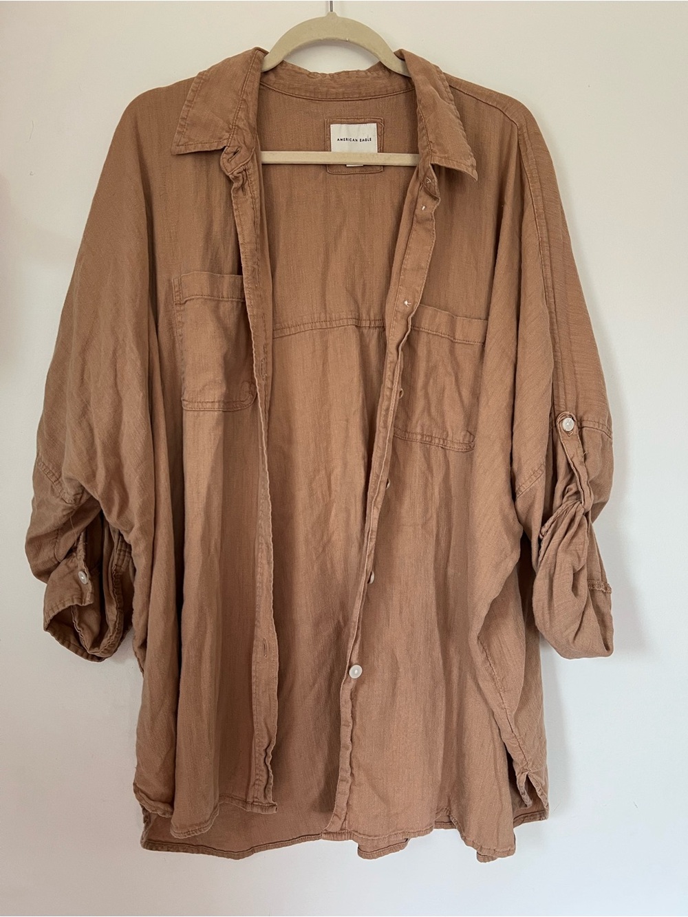 American Eagle oversized linen blend buttondown